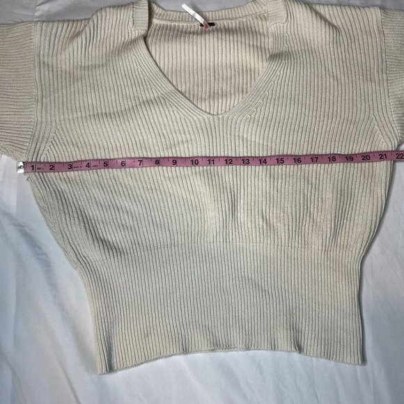 Free People Women's‎ Cream Knit V-Neck Sweater Sz XS - Picture 5 of 6